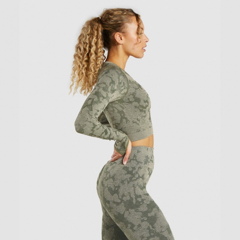 μπλουζακια Gymshark Adapt Camo Seamless Long Sleeve Crop πρασινο | 825IKSRTM