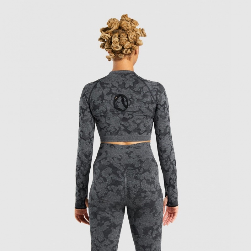 μπλουζακια Gymshark Adapt Camo Seamless Long Sleeve Crop μαυρα | 436QVNLCU