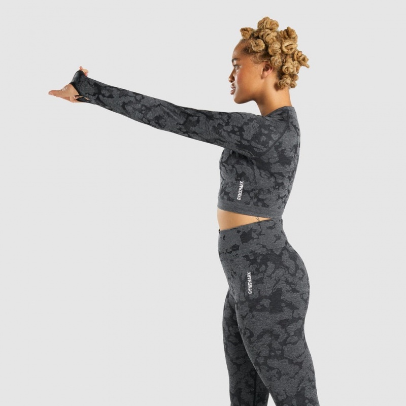 μπλουζακια Gymshark Adapt Camo Seamless Long Sleeve Crop μαυρα | 436QVNLCU