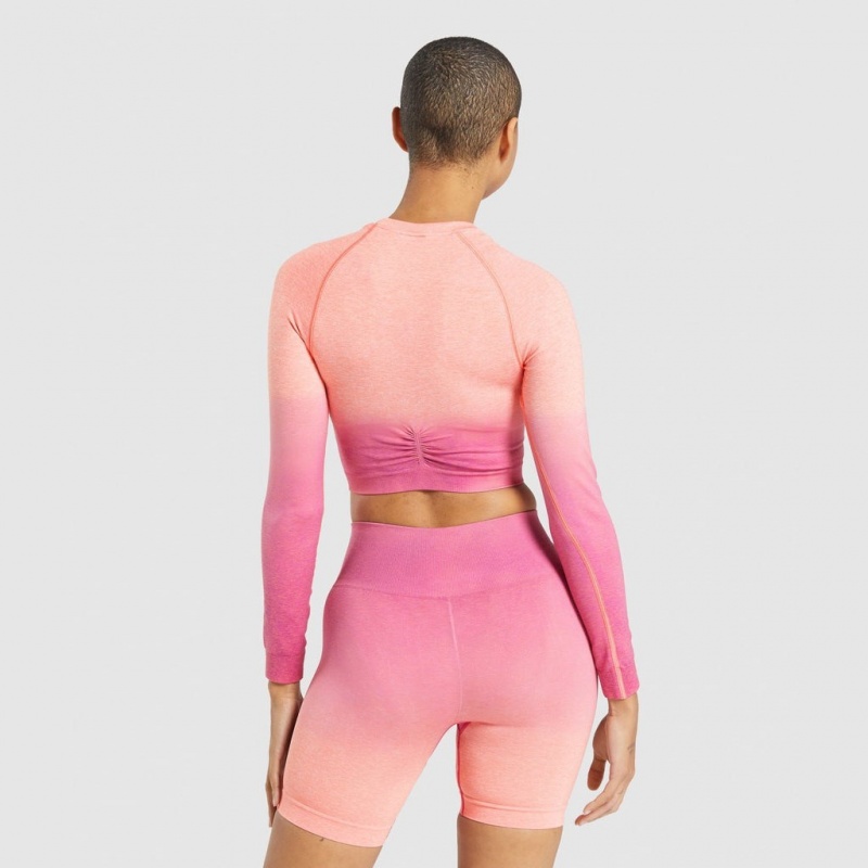 μπλουζακια Gymshark Adapt Ombre Seamless Long Sleeve Crop πορτοκαλι ροζ | 789JTYEGO