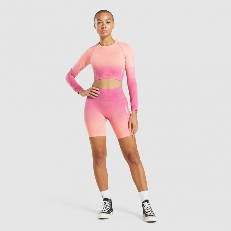 μπλουζακια Gymshark Adapt Ombre Seamless Long Sleeve Crop πορτοκαλι ροζ | 789JTYEGO