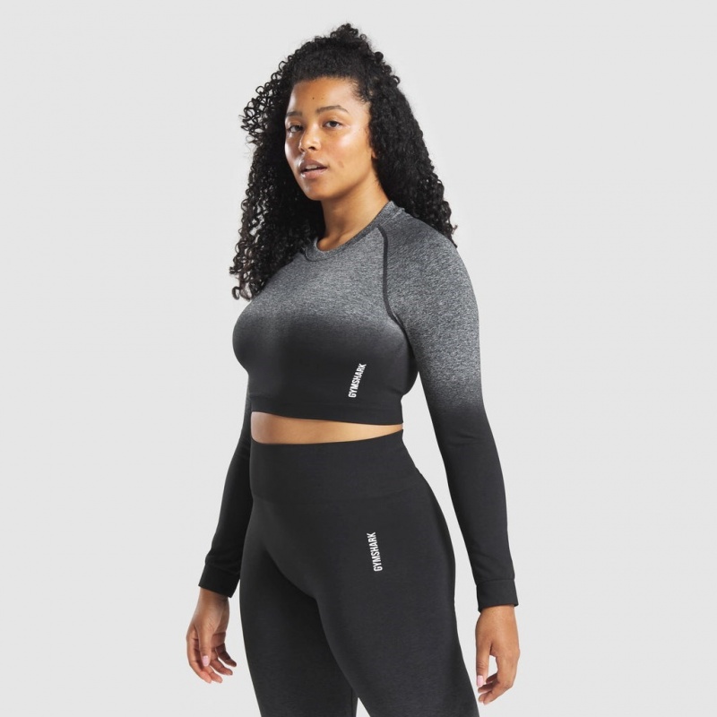 μπλουζακια Gymshark Adapt Ombre Seamless Long Sleeve Crop μαυρα μαυρα | 759IBDMHQ