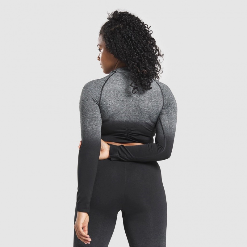 μπλουζακια Gymshark Adapt Ombre Seamless Long Sleeve Crop μαυρα μαυρα | 759IBDMHQ