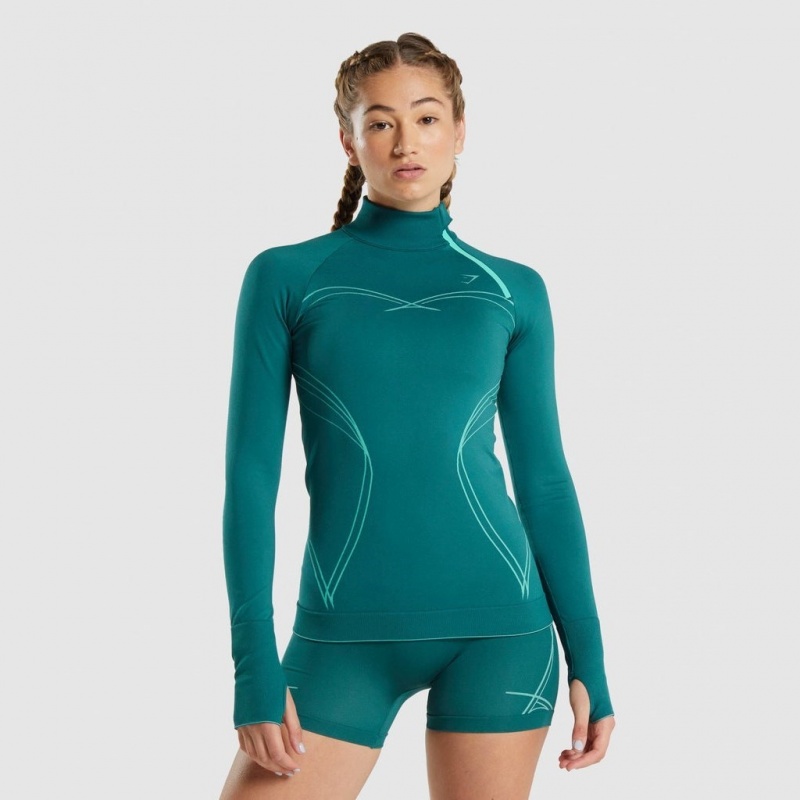 Φουτερ Gymshark Apex Seamless 1/4 Zip Teal | 054QNTSRM