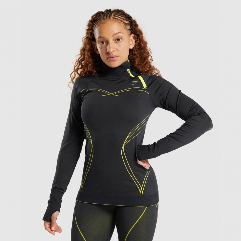 Φουτερ Gymshark Apex Seamless 1/4 Zip μαυρα κίτρινα | 915BGOWCA