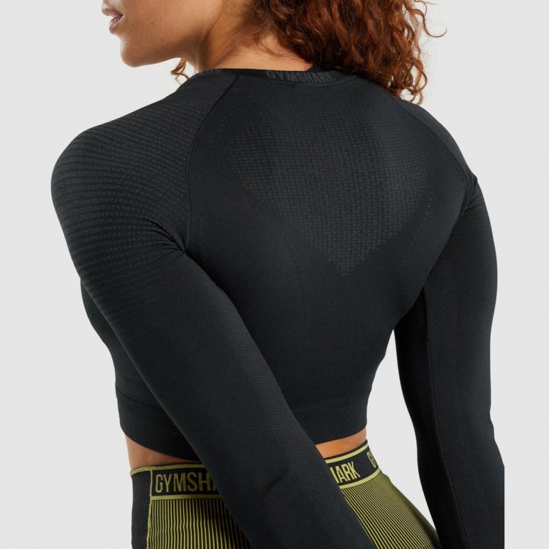 μπλουζακια Gymshark Apex Seamless Crop μαυρα | 915FJXPAQ
