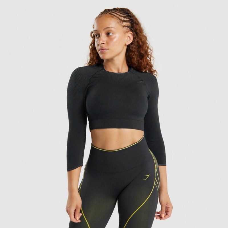 μπλουζακια Gymshark Apex Seamless Crop μαυρα | 915FJXPAQ