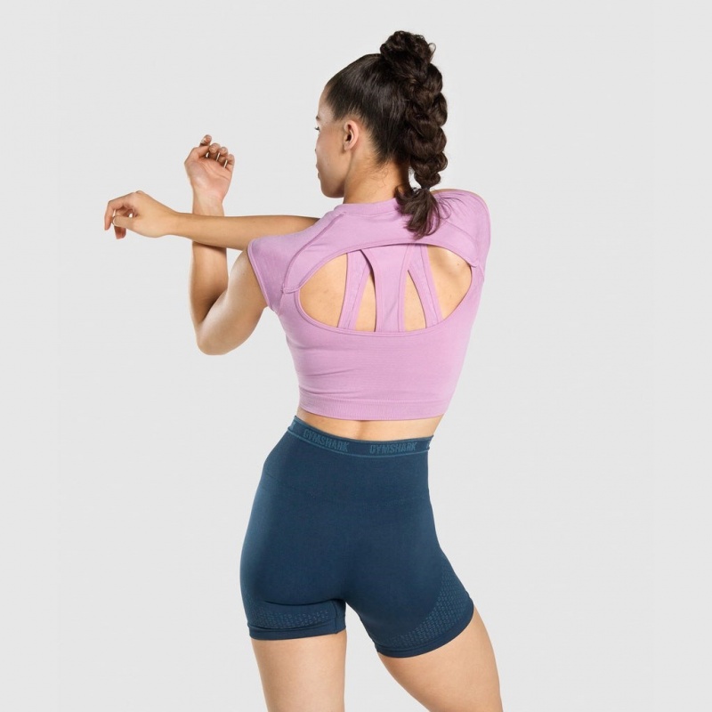 μπλουζακια Gymshark Apex Seamless Crop μωβ ανοιχτο μωβ | 374JZTFMR