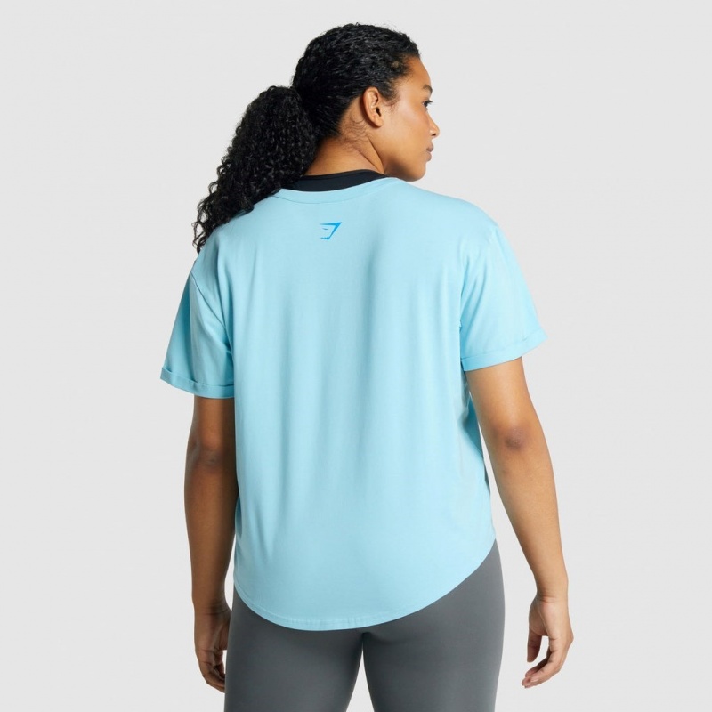 μπλουζακια Gymshark Apollo σταμπεσ ανοιχτο μπλε | 301WFNBEC