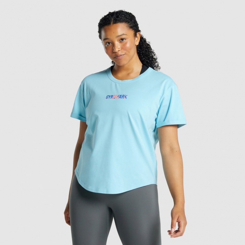 μπλουζακια Gymshark Apollo σταμπεσ ανοιχτο μπλε | 301WFNBEC
