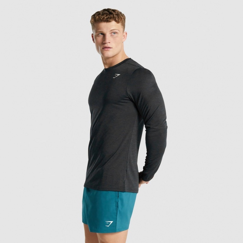 μπλουζακια Gymshark Arrival Marl Long Sleeve μαυρα | 782ZXTLGD