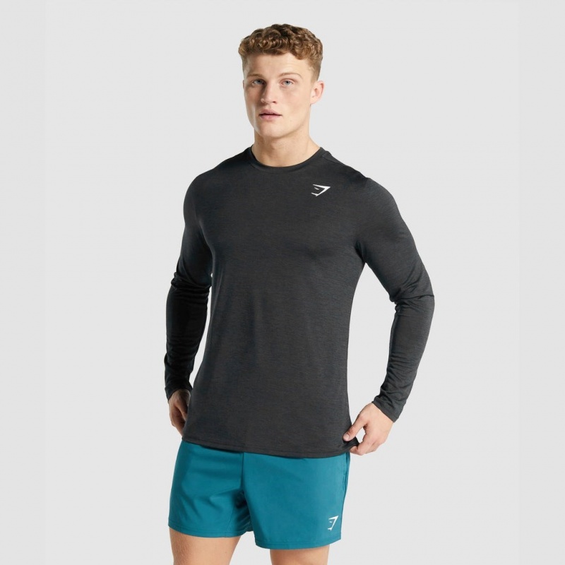 μπλουζακια Gymshark Arrival Marl Long Sleeve μαυρα | 782ZXTLGD