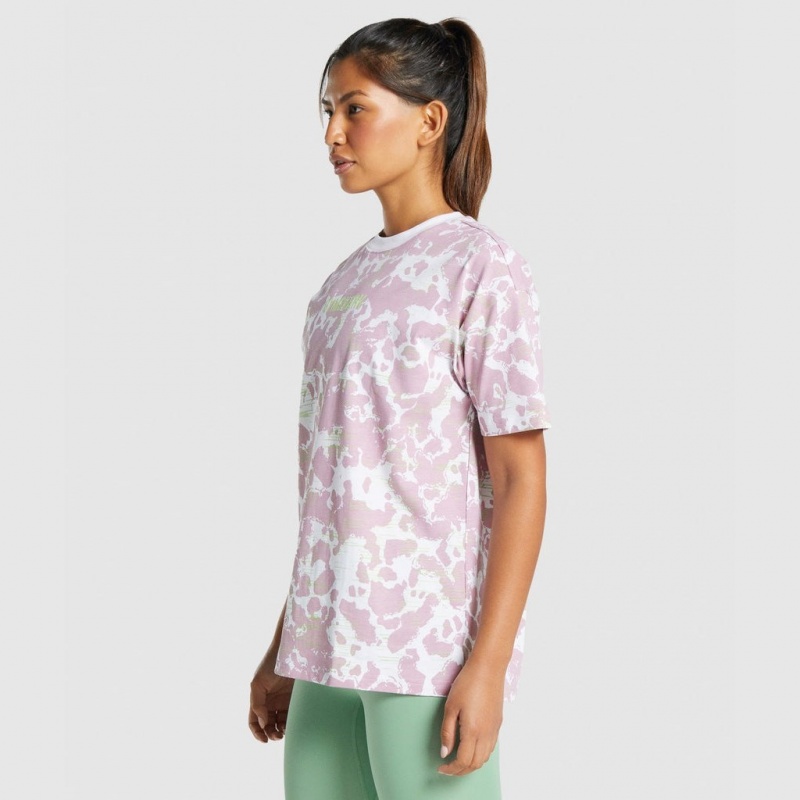 μπλουζακια Gymshark Camo σταμπεσ Oversized ασπρα μωβ | 371PFYOJE
