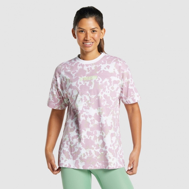 μπλουζακια Gymshark Camo σταμπεσ Oversized ασπρα μωβ | 371PFYOJE