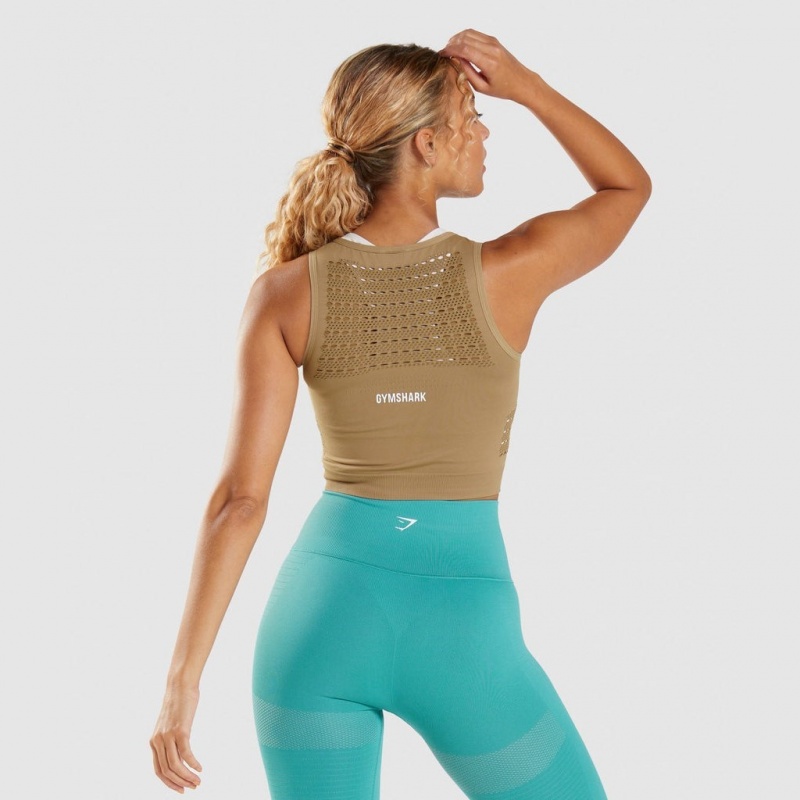 μπλουζακια Gymshark Energy Seamless Crop καφε | 542PBCKWF