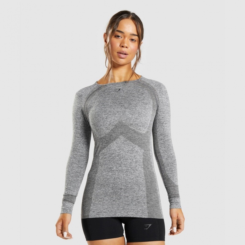 μπλουζακια Gymshark Flex Long Sleeve Charcoal Marl | 568OBWUJR
