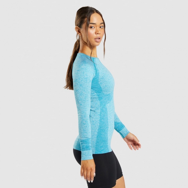 μπλουζακια Gymshark Flex Long Sleeve μπλε | 294FIXMHD