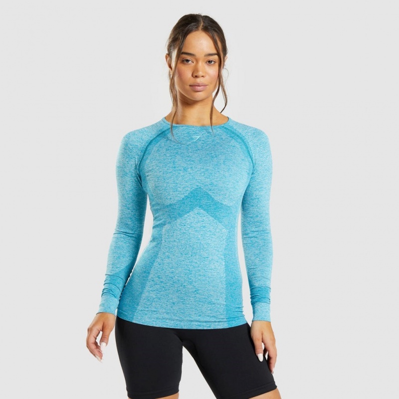μπλουζακια Gymshark Flex Long Sleeve μπλε | 294FIXMHD