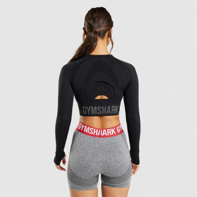 μπλουζακια Gymshark Flex Sports Long Sleeve Crop μαυρα | 581THOGIK
