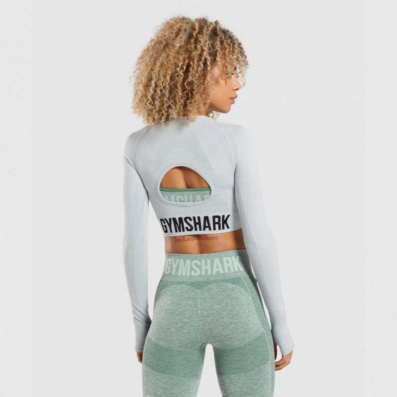 μπλουζακια Gymshark Flex Sports Long Sleeve Crop ανοιχτο γκρι | 018MOFCEP