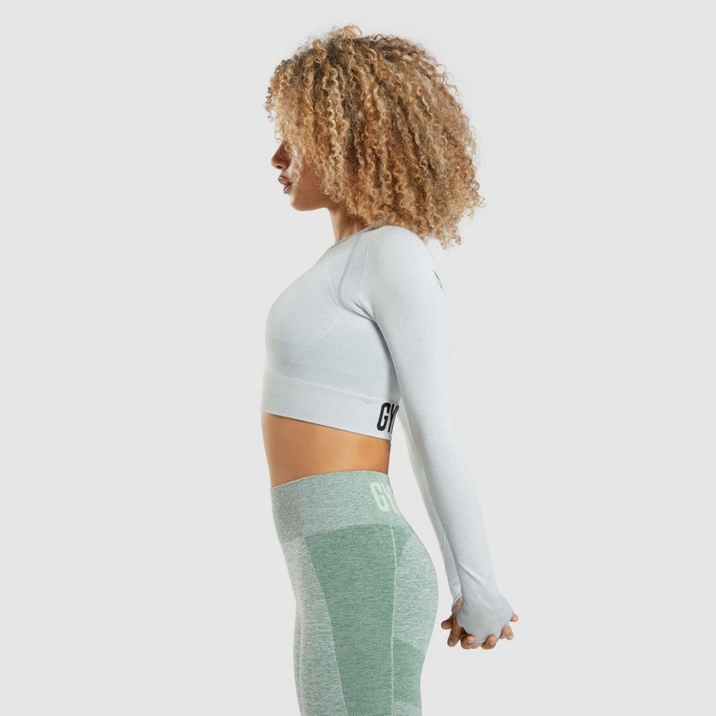 μπλουζακια Gymshark Flex Sports Long Sleeve Crop ανοιχτο γκρι | 018MOFCEP