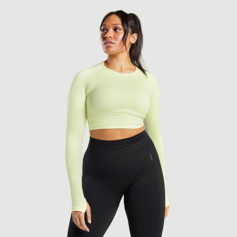 μπλουζακια Gymshark Flex Sports Long Sleeve Crop ανοιχτο πρασινο | 427QDIGYH