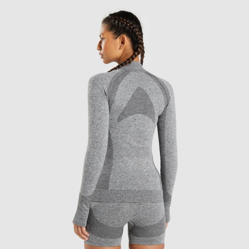 Μπουφαν Gymshark Flex Zip Through Charcoal Marl | 759ZEUDIC