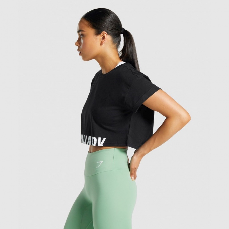 μπλουζακια Gymshark Fraction Crop μαυρα | 097HAUGZQ