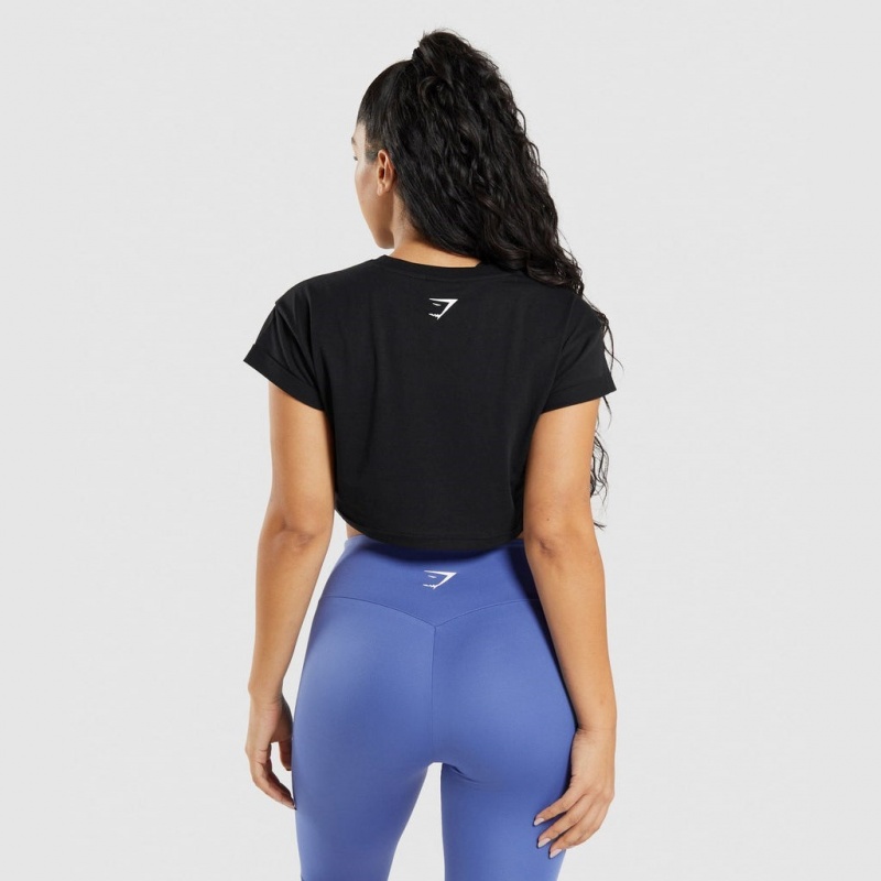 μπλουζακια Gymshark Fraction Crop μαυρα | 132HFCMSZ