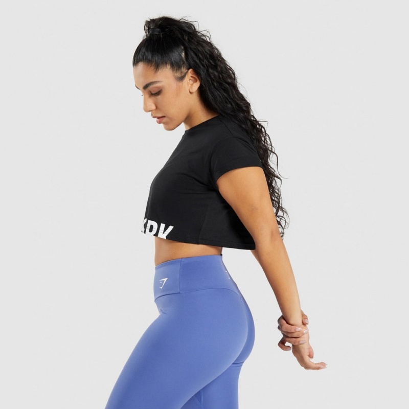 μπλουζακια Gymshark Fraction Crop μαυρα | 132HFCMSZ