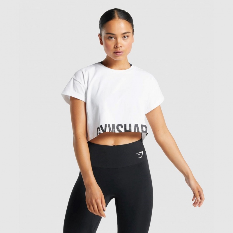 μπλουζακια Gymshark Fraction Crop ασπρα | 208YTKPRJ
