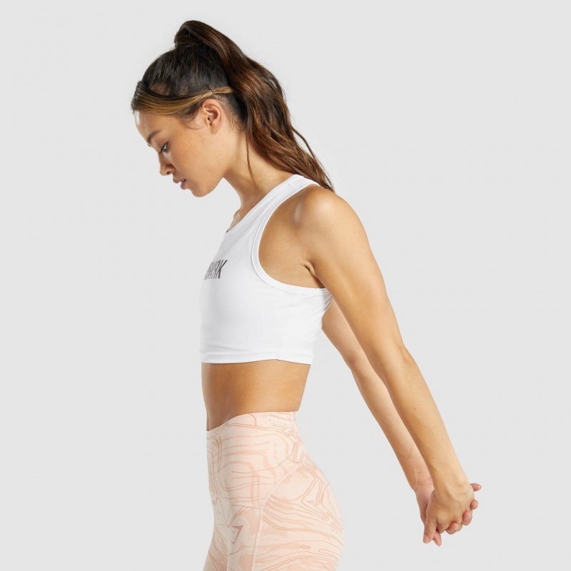 μπλουζακια Gymshark GS Power Crop ασπρα | 256HZFCPT