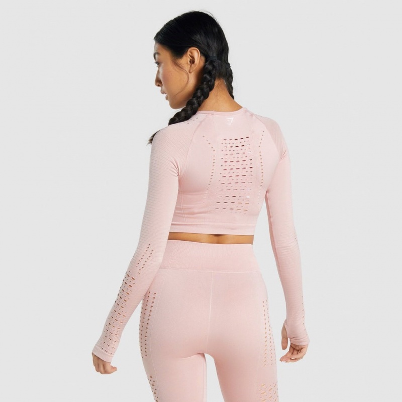μπλουζακια Gymshark Glow Long Sleeve Seamless ανοιχτο ροζ | 154RHBWXM