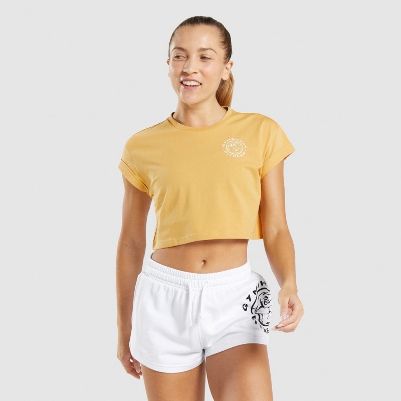 μπλουζακια Gymshark Legacy σταμπεσ Crop κίτρινα | 689YXWTSF