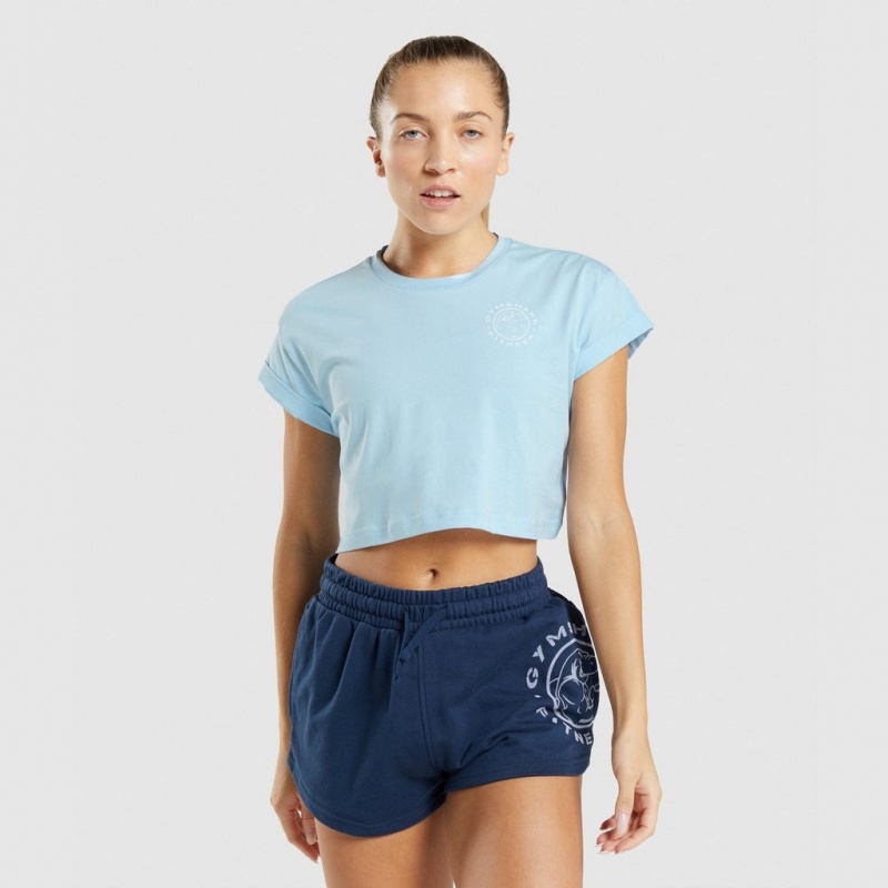 μπλουζακια Gymshark Legacy σταμπεσ Crop μπλε | 768TKOGYR