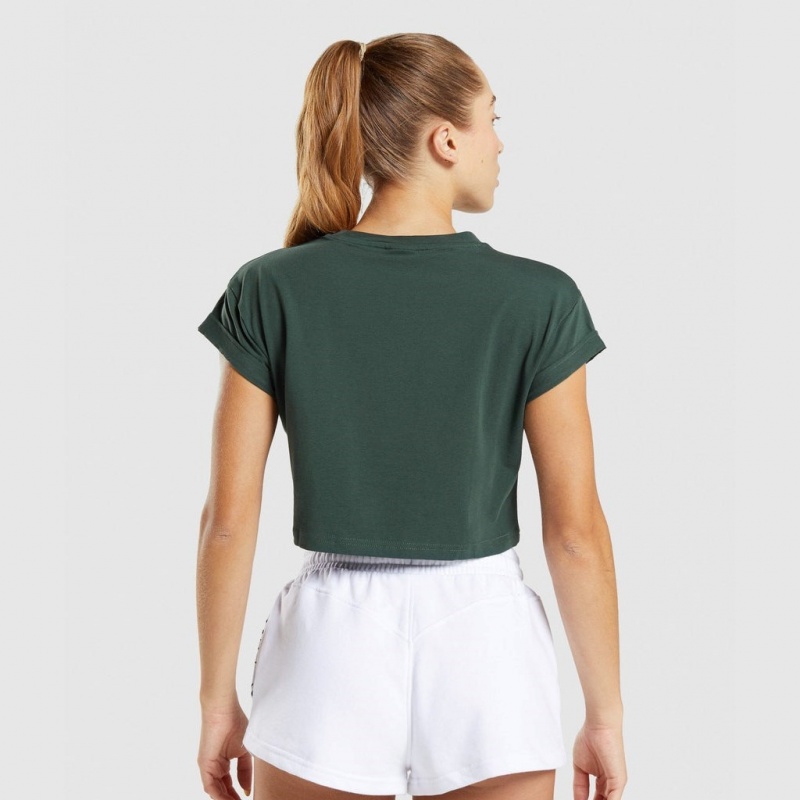 μπλουζακια Gymshark Legacy σταμπεσ Crop σκούρο πρασινο | 278JYLHOG