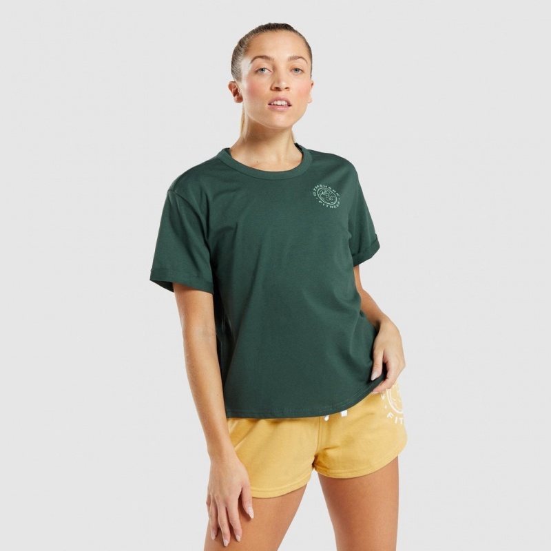 μπλουζακια Gymshark Legacy σταμπεσ Tee σκούρο πρασινο | 315ERWKYT