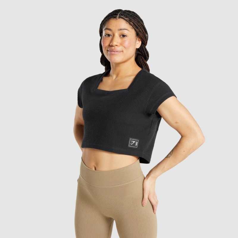μπλουζακια Gymshark Pause Crop μαυρα | 614ZCJEHG