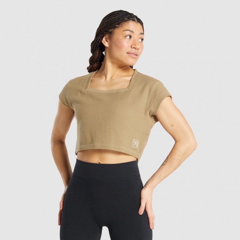 μπλουζακια Gymshark Pause Crop ανοιχτο καφε | 207MKBYIN