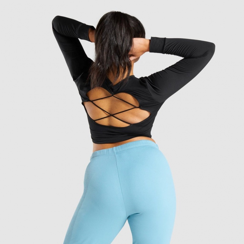μπλουζακια Gymshark Pause Open Back Long Sleeve Crop μαυρα | 314XPMIBG