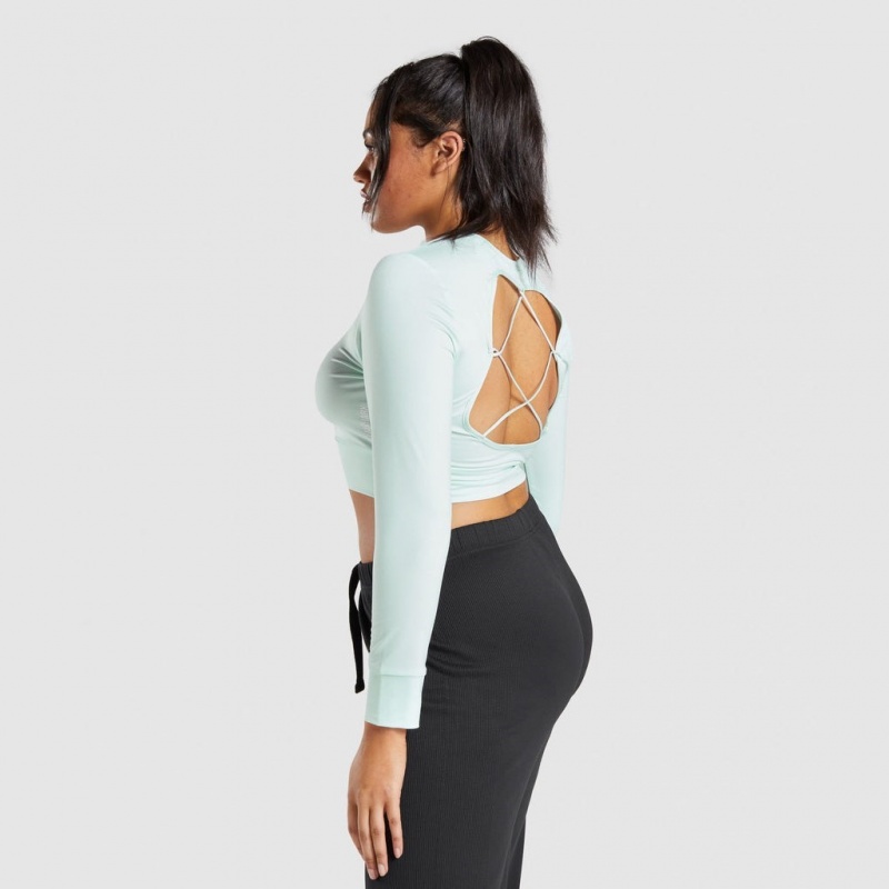 μπλουζακια Gymshark Pause Open Back Long Sleeve Crop ανοιχτο πρασινο | 492DKAQNM
