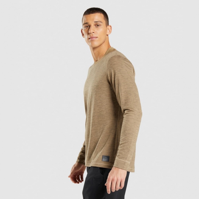 μπλουζακια Gymshark Retake Long Sleeve ανοιχτο καφε | 827ONIDEB