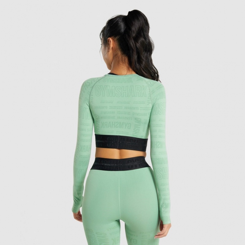 μπλουζακια Gymshark Vision Long Sleeve Crop πρασινο | 935IWYODZ