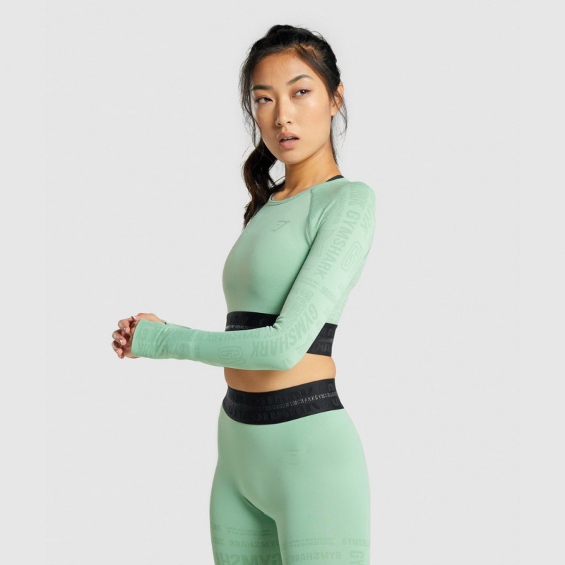 μπλουζακια Gymshark Vision Long Sleeve Crop πρασινο | 935IWYODZ