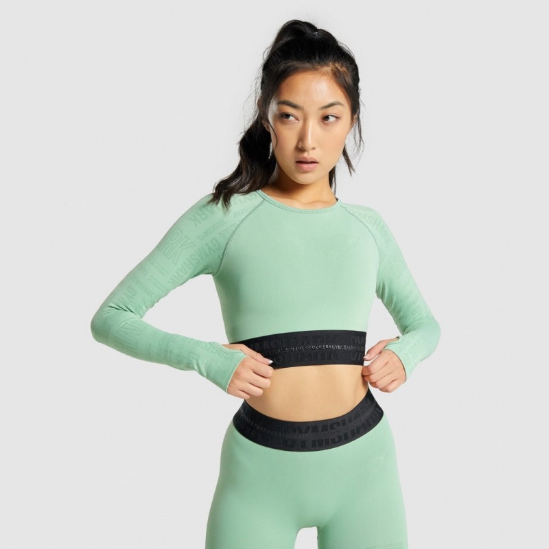 μπλουζακια Gymshark Vision Long Sleeve Crop πρασινο | 935IWYODZ