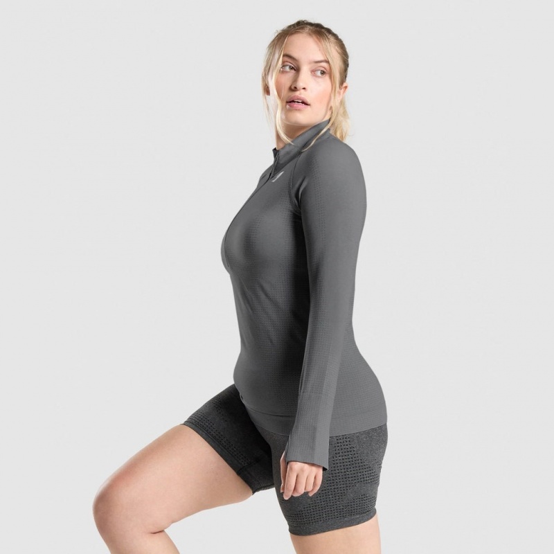 Φουτερ Gymshark Vital Seamless 2.0 1/2 Zip γκρι | 287CAXDMK