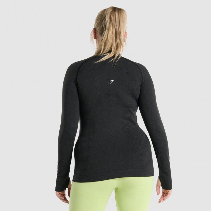 Φουτερ Gymshark Vital Seamless 2.0 1/2 Zip μαυρα | 406RFJSCB