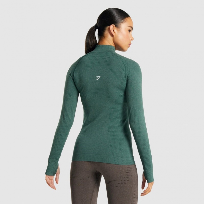Φουτερ Gymshark Vital Seamless 2.0 1/2 Zip σκούρο πρασινο | 057LBFACP
