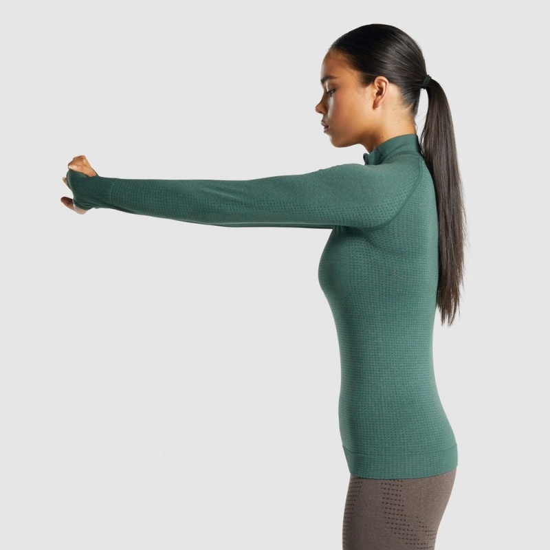 Φουτερ Gymshark Vital Seamless 2.0 1/2 Zip σκούρο πρασινο | 057LBFACP