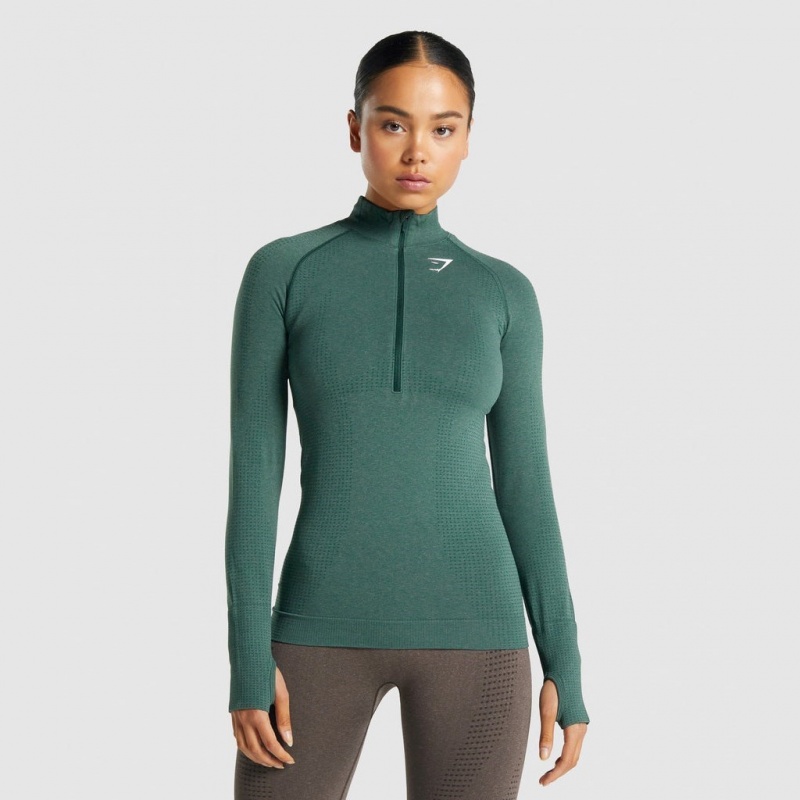 Φουτερ Gymshark Vital Seamless 2.0 1/2 Zip σκούρο πρασινο | 057LBFACP